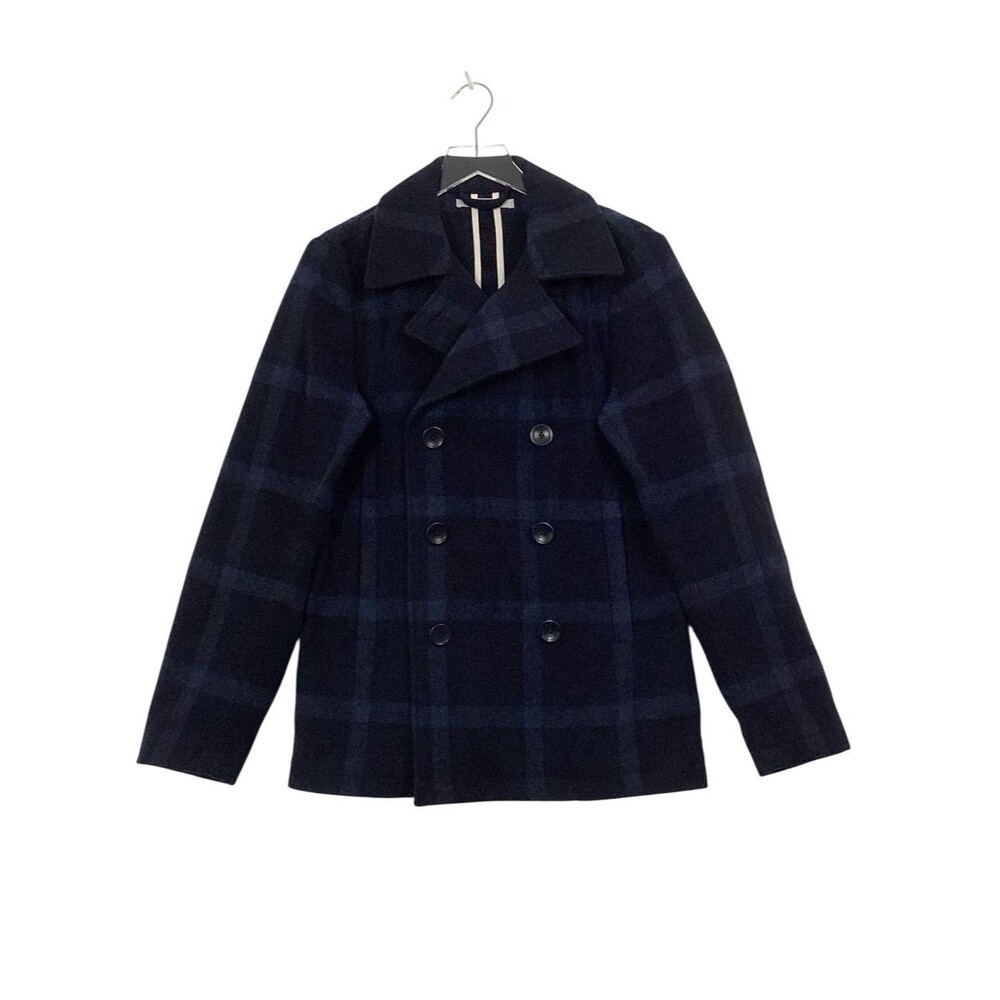Outerknown Plaid Peacoat Jacket Small Navy Windowpane Check Wool Blend Coat